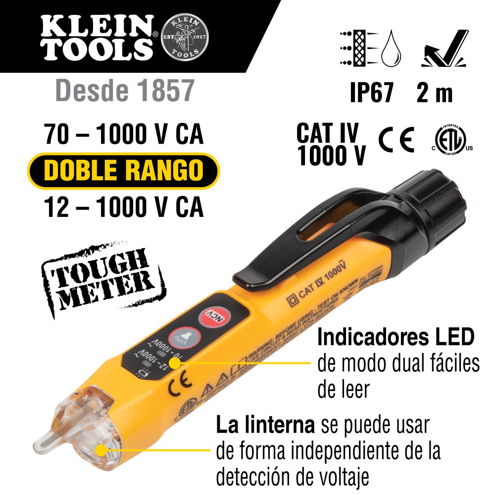 Probador de voltaje sin contacto de doble rango de 12-1000 V CA NCVT3P KLEIN TOOLS