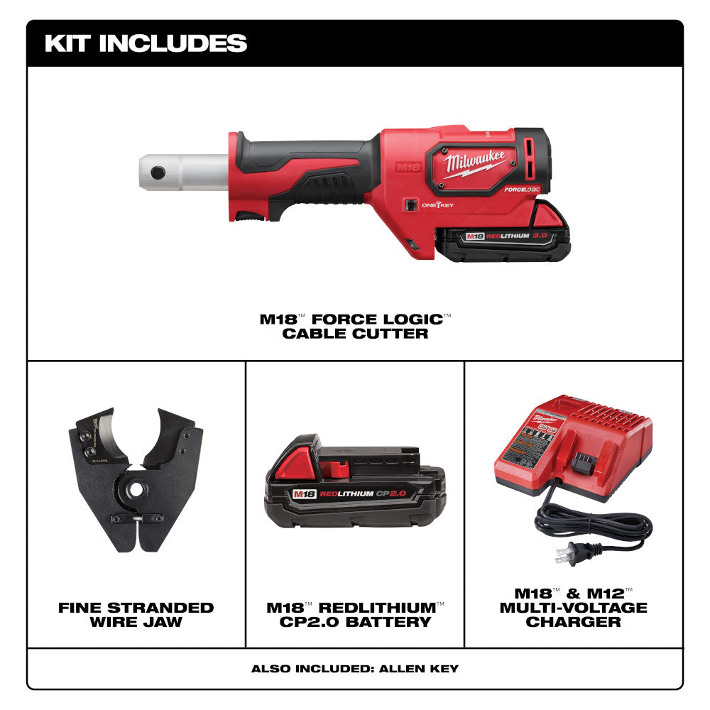 Kit de cortador de cables M18™ FORCE LOGIC™ con mordazas para cables - Milwaukee 2672-21