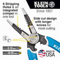 Alicate pela cable, cortadora y engarzadora Klein Tools 8-20 AWG K12065CR