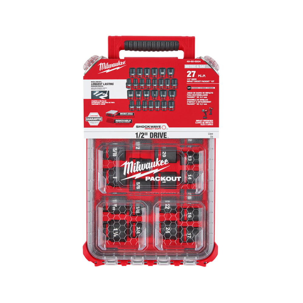Juego de copas para destornillador SHOCKWAVE™ de 1/2" MM y SAE con PACKOUT™ de 27 piezas - Milwaukee 49-66-6804