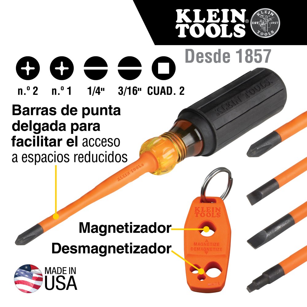 Kit destornillador 1000V 6 piezas con aislamiento y magnetizador Klein Tools 33736INS