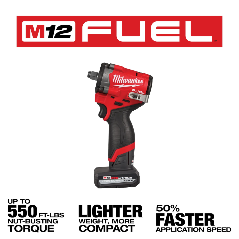 Kit de llave de impacto inalámbrica corta M12 FUEL™ de 1/2" -  Milwaukee 2563-22