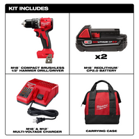 Kit de taladro percutor/atornillador compacto sin escobillas M18™ de 1/2" -  Milwaukee 3602-22CT