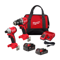 Kit de taladro percutor de  1/2" + atornillador de impacto de 1/4" sin escobillas M18 Compact-  Milwaukee 369322CX