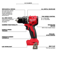 Kit de taladro percutor de  1/2" + atornillador de impacto de 1/4" sin escobillas M18 Compact-  Milwaukee 369322CX