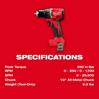 Kit de taladro percutor de  1/2" + atornillador de impacto de 1/4" sin escobillas M18 Compact-  Milwaukee 369322CX