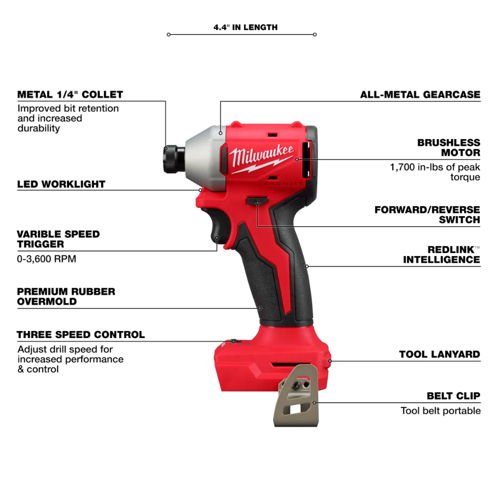 Kit de taladro percutor de  1/2" + atornillador de impacto de 1/4" sin escobillas M18 Compact-  Milwaukee 369322CX