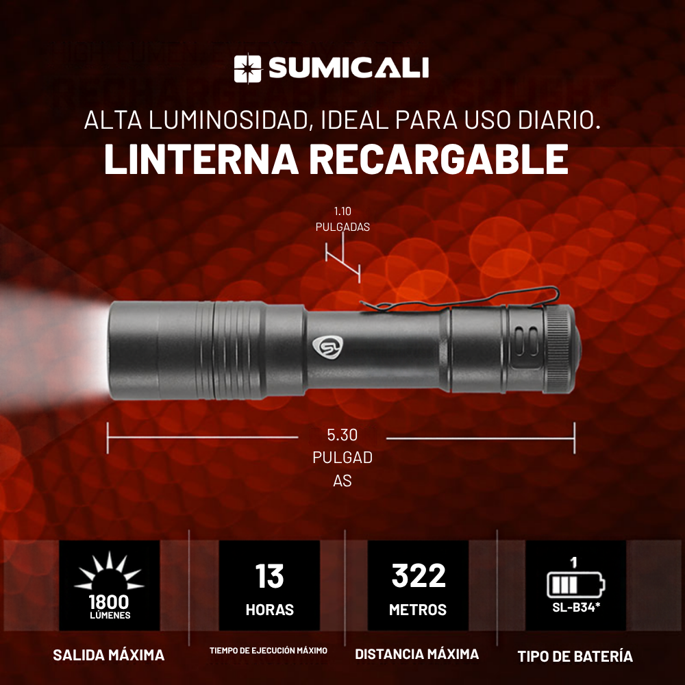 Linterna USB MEGASTREAM® Recargable de 1800 Lúmenes Alimentada por Batería SL-B34® - Streamlight