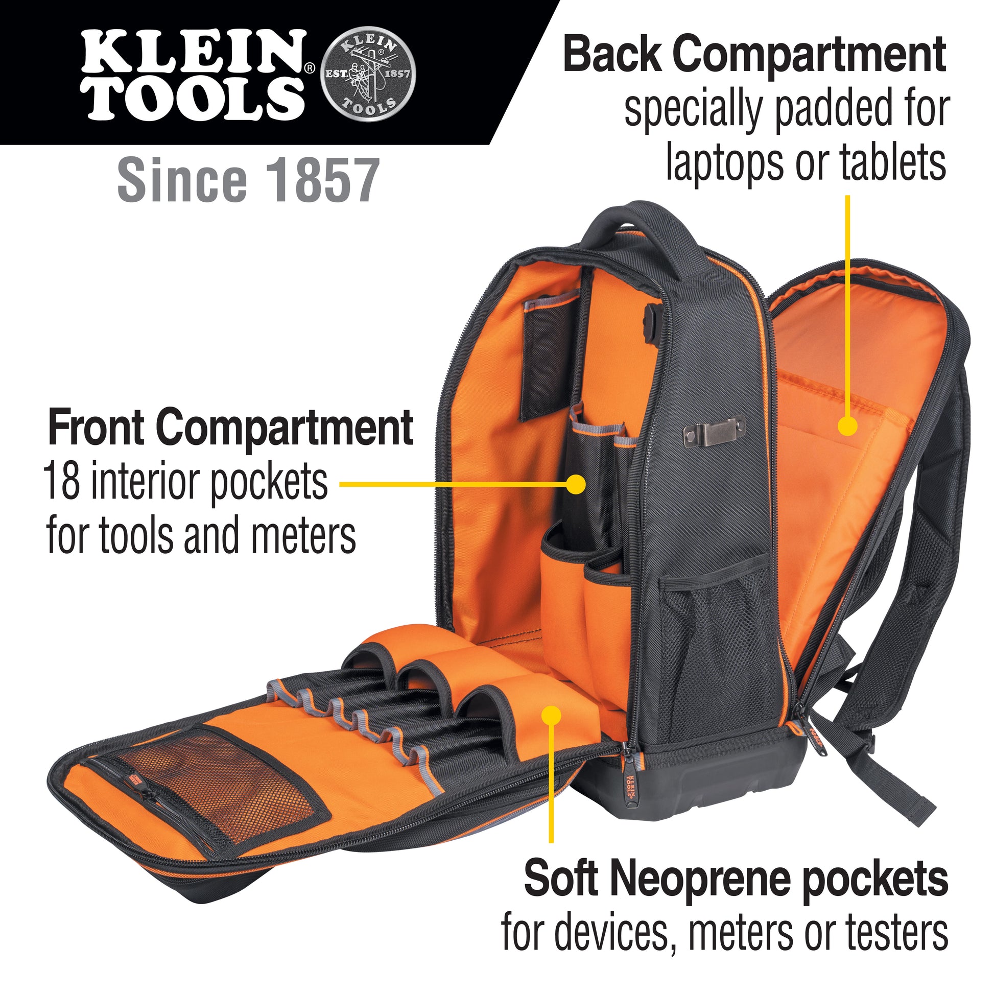 Maletín para herramientas Tradesman Pro™ XL Tech, 28 bolsillos Klein Tools 62805BPTECH
