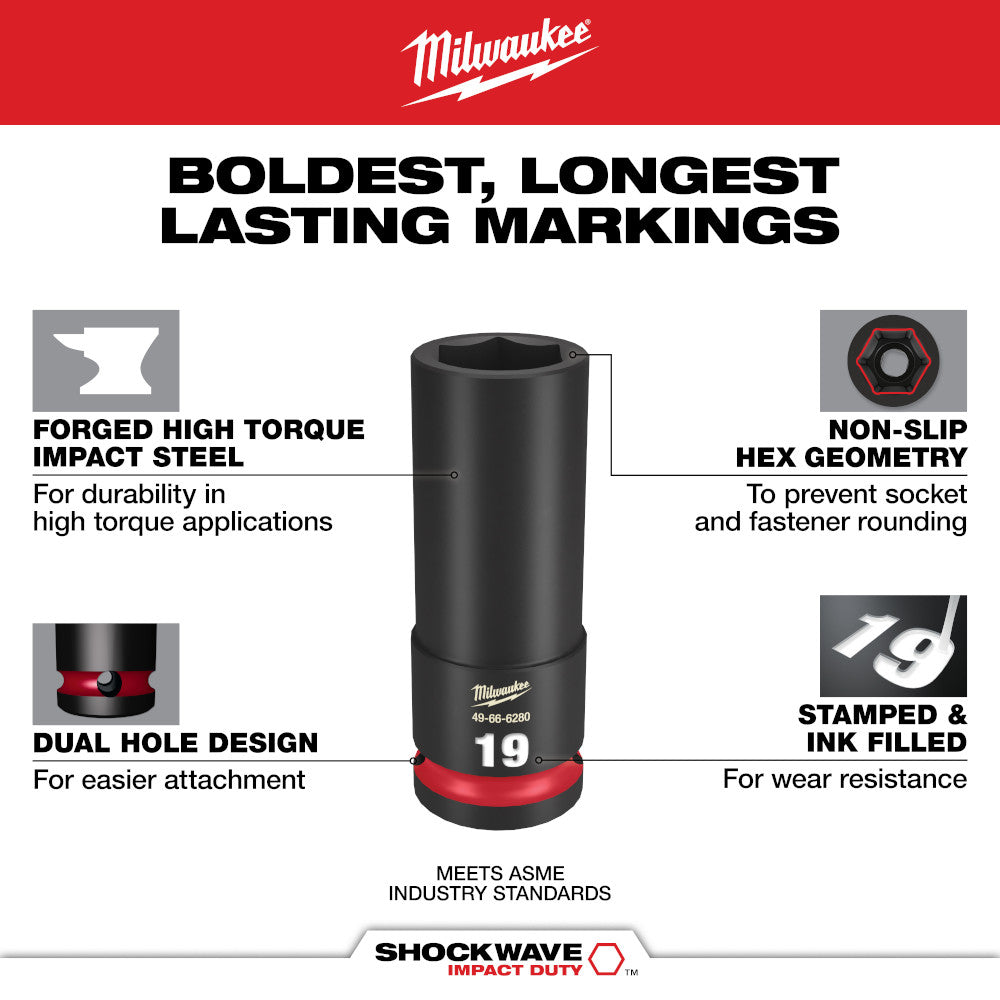 Juego de copas métricas con boca de 1/2" de 6 puntas SHOCKWAVE™ Impact Duty™ de 14 piezas - Milwaukee 49-66-7014