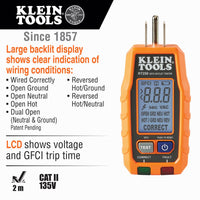 Probador de receptáculo GFCI con pantalla LCD - Klein Tools RT250